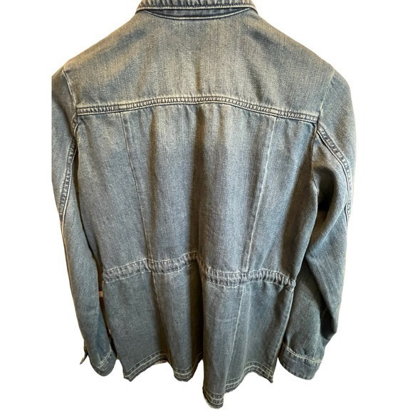J.Jill Denim Button Up Western Denim Jacket Drawstring Waist & Fringe Raw Hem - Picture 4 of 12